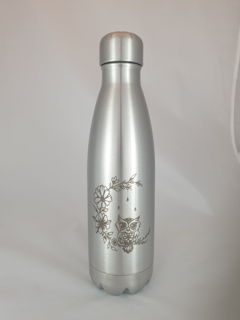 GOURDE THERMOS INOX 500 ml - Chouette fleuri